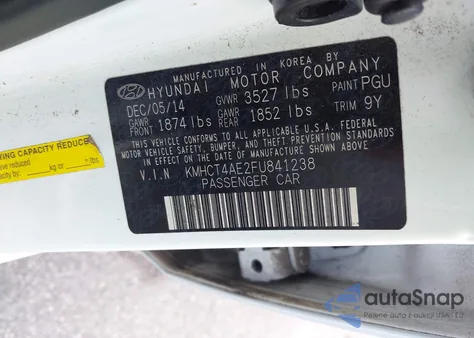 2015 Hyundai Accent Gls z USA, uszkodzony, nr VIN KMHCT4AE2FU841238